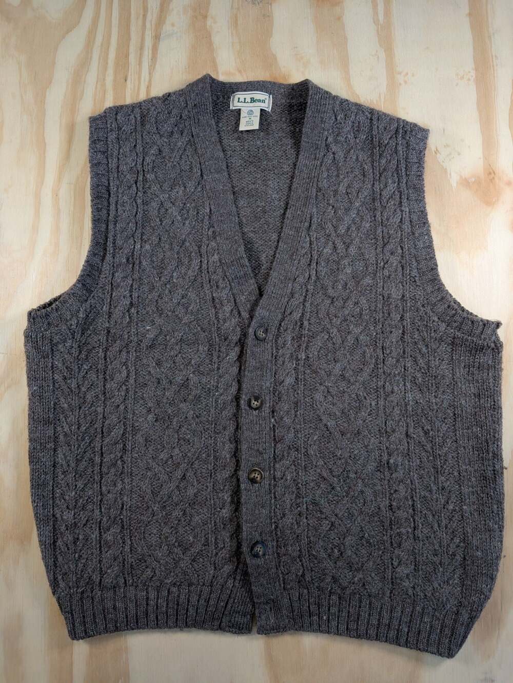 L.L. Bean Pure New Wool Cable Knit Button Front Vest Made in Scotland